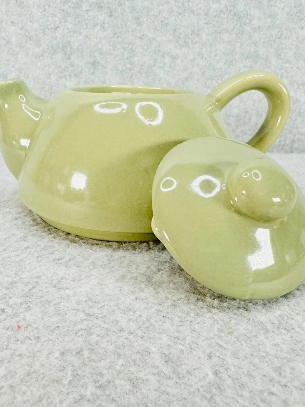 Pier 1 Tea For One Stoneware Stacking Cup and Teapot w Lid Green
